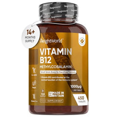 Vitamin B12 Tablets High Strength – 1000mcg Vegan B12 Supplement – 450 Pure Methylcobalamin Tablets (14and Months Supply) – Tiredness and Fatigue Tablets – Immunity Supplements – GMP Approved