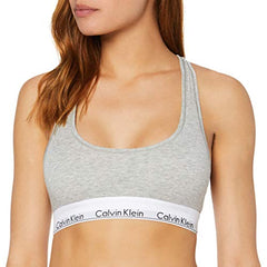 Calvin Klein - Women's Bralette - Modern Cotton - 53% Cotton 35% Modal 12% Elastane - Grey - Cotton Modal Blend - Racerback Styling - Unlined, No Padding - Calvin Klein Logo Print - Size