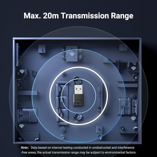 UGREEN Bluetooth 5.3 Adapter for PC, USB Bluetooth Dongle Receiver, EDR and BLE Modes, Long Range, Plug & Play, Mini-Sized, Supports Windows 11/10/8.1 for Controller, Headphone, Keyboard, Mouse etc.