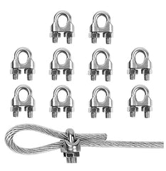 TERF® 10 Pcs Wire Rope Cable Clip Clamps M5 for Ø 5mm (3/16 inches) Wire Rope Cable Grip Galvanized Steel U Bolt Saddle Fastener for Rigging Rope and tension cable Garden Tension Wire Ropes