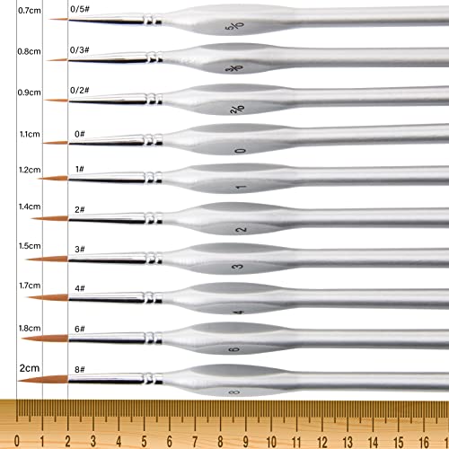 Fine Tip Detail Paint Brush Set 10pcs Artist Professional Miniature Paint Brushes for Acrylic Watercolor Oil Painting (10 packs silver)