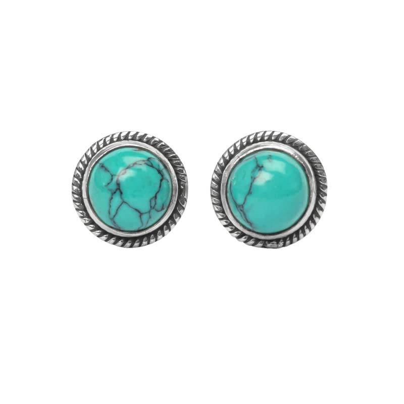 Turquoise Stone Stud Post Earrings, 925 Sterling Silver Gemstone Earring 6 MM Round Girl Women Gift