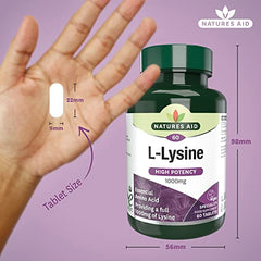 Natures Aid L-Lysine 1000 mg, High Potency Essential Amino Acid, Vegan, 60 Tablets