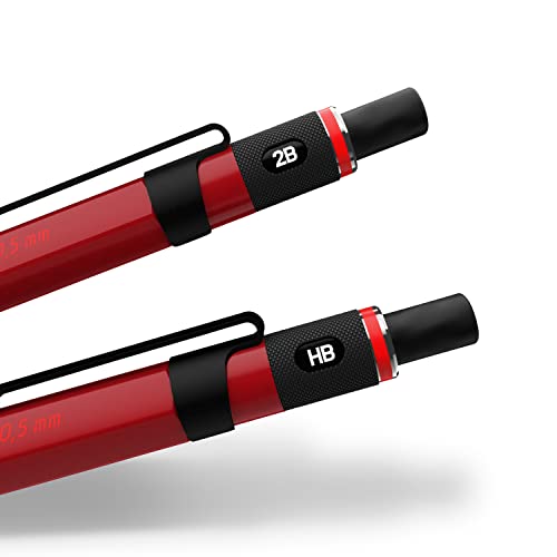 rOtring 500 Mechanical Pencil   0.5mmHB Lead   Red hexagonal plastic barrel and non-slip textured metal grip