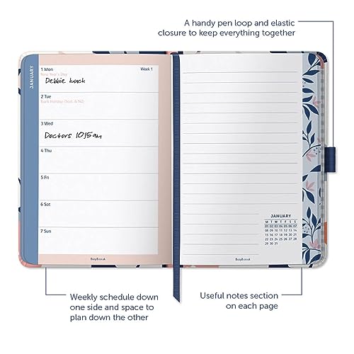 Busy B A6 To Do Diary January to December 2024 - Navy Daisy - Week to View Diary with Notes, Tear-Out Lists & Pockets