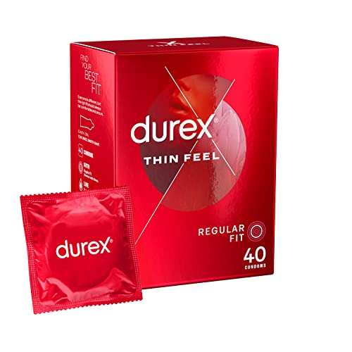 Durex Thin Feel Condoms, Regular Fit, 40s, Secure, Natural Latex, with Silicone Lube, Easy On Shape, More Sensitivity