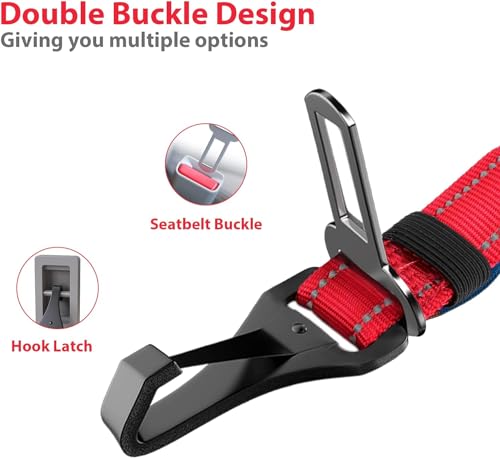 IOKHEIRA Dog Seatbelt, Aviation Aluminum Carabiner Nylon Dog Seat Belt, Adjustable Dog Car Harness, Pet Safety Belt with Hook Latch & Seatbelt Buckle