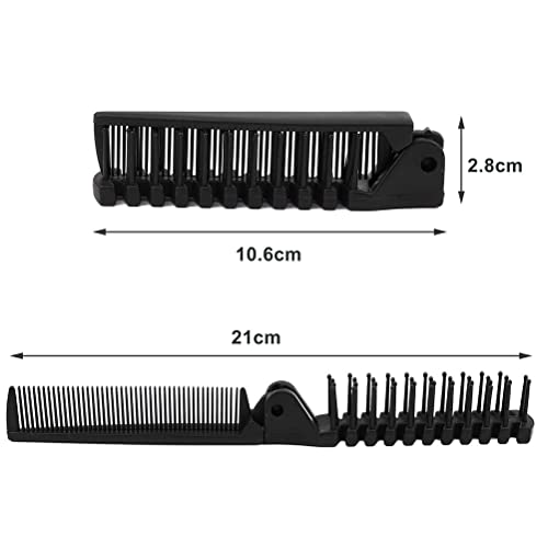 Folding Hair Brush and Comb, Plastic Portable Travel Hair Brush Pocket Hair Comb Double Headed Massage Hair Comb for Thick, Thin Hair (Black)