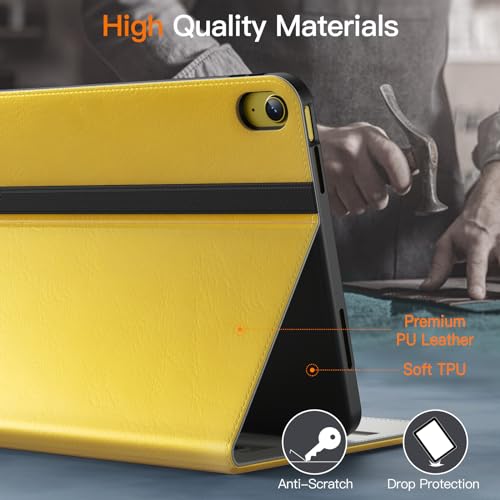 JETech Case for iPad 10 (10.9-Inch, 2022 Model, 10th Generation), PU Leather Business Folio Protective Tablet Cover with Pencil Holder & Pocket, Multi-Angle Viewing (Yellow)