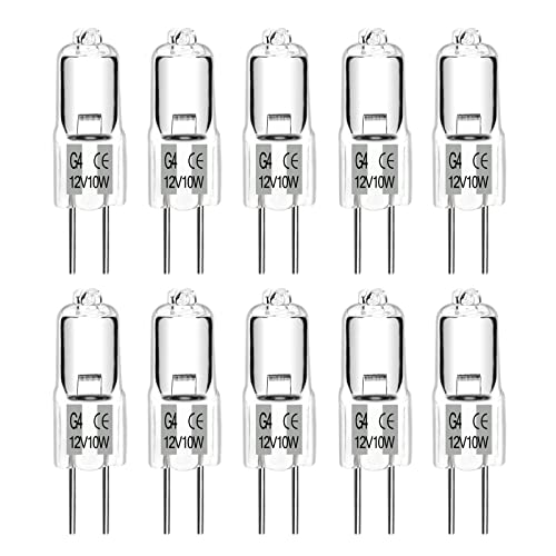 G4 Halogen Bulbs 10W 12V, G4 Dimmable Halogen Light Bulbs Warm White 2700K, 2 Pin G4 Halogen Light Bulb Clear Capsule Lamp Bulbs for Cooking Lighting, Crystal Chandeliers, Track Lighting, Pack of 10