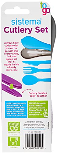 Sistema Cutlery Set TO GO   Travel Cutlery Set with Knife, Fork & Spoon   Durable Case for Storage   BPA-Free Plastic   Dishwasher Safe