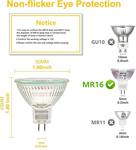 Simusi MR16 Halogen Bulbs, (12 Pack) 12V 35W Halogen Light Bulbs Dimmable Glass Cover for Ceiling Light, 2 Pin Light Bulbs Halogen 2700K Warm White