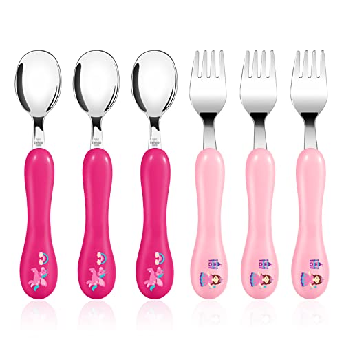 Lehoo Castle Toddler Cutlery, 6pcs Stainless Steel Unicorn Toddler Fork and Spoon Set, Children's Kids Cutlery Flatware, Incudes 3 x Spoons, 3 x Forks (No Knives)