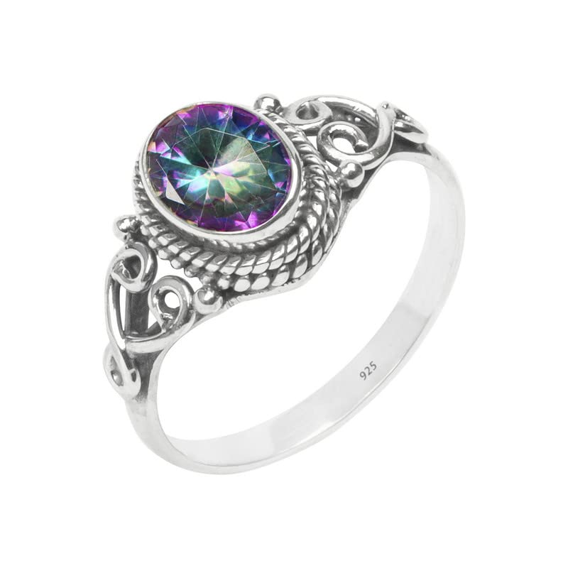 Mystic Topaz Stone Ring 925 Sterling Silver Statement Ring For Women Size UK N Natural Gemstone Ring Handmade Ring Christmas Gifts Ring Jewelry