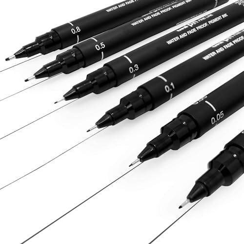 Uni Pin - Set of 6 drawing pens - black ink - fine point 0.03-0.8 mm