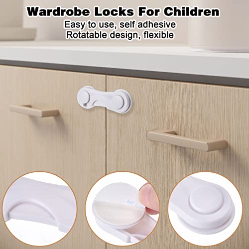 NORSON-NADISHA 10PCS Plastic Cupboard Locks for Children, Child Wardrobe Locks for Cabinets Drawers Fridge Door Adhesive Locks for Kids Baby Safety Locks for Kitchen Furniture