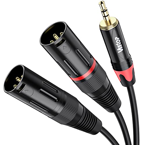 Veetop 2m Dual XLR Male to 3.5mm Microphone Cable XLR Male to 3.5mm mini Jack TRS Balanced Audio Stereo Cable 1/8 inch to XLR 3 Pin Interconnect Cable for Laptop, DSLR Camera, Sound, DV