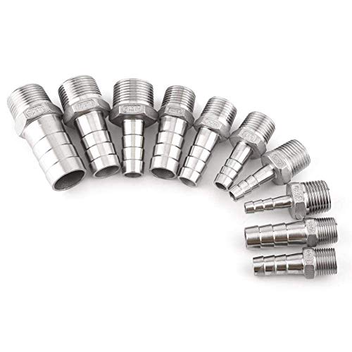 1 x SS304 Stainless Steel Barbed Hose Connector with Thread Adaptor DFE Tail Pipe 1/8~3/4