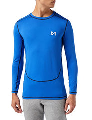 MEETYOO Men's MenÂ’s Compression Base Layer Top Long Sleeve T-shirt Sports Gear Fitness Tights for Running Gy Shirt, Blue, XL UK