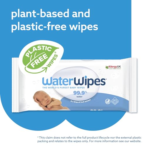 WaterWipes Plastic-Free Original Baby Wipes, 360 Count (6 packs), 99.9% Water Based Wipes, Unscented for Sensitive Skin