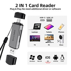 SD Card Reader, WALNEW USB 3.0 and USB-C to SD/Micro-SD TF Memory Card Adapter for Mac,MacBook,Computer/PC,Laptop,iPad 10,iPhone 15 Pro/Max,Samsung Galaxy Android Phone,Support UHS-I SDHC/SDXC/MicroSD