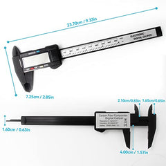 MOPPRO Electronic Digital Vernier Caliper, 0-150mm/0-6 inches Carbon Fiber Micrometer with LCD, Inch MM Fraction Conversion, Auto-off Measuring Tools for External, Internal, Depth, Pitch Measurements