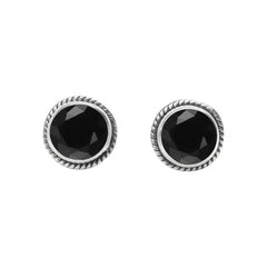 Black Tourmaline Stone Stud Post Earrings, 925 Sterling Silver Gemstone Earring 6 MM Round Girl Women Gift