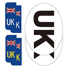 BEEWAY UK Car Stickers for Europe - 2x UK Oval and 4x Number Plate Stickers - Gloss Laminated, Self-adhesive Vinyl Sticker for Cars, Vans, Trucks Driving in European after Brexit GB