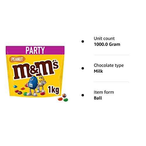 M&M'S Peanut Milk Chocolate Party Bulk Bag, Chocolate Gift & Movie Night Snacks, 1kg