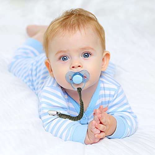 Aolso Dummy Clips Baby Pacifier Chain, 4 pcs Baby Dummy Pacifier Chain with 4pcs Clip Adapter, Silicone Ring Adapter, Soother Chain Holder Straps Teething Clips for Baby Teething Toys