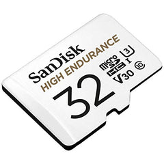 SanDisk HIGH ENDURANCE Video Monitoring for Dashcams & Home Monitoring 32 GB microSDHC Memory Card and SD Adaptor, Up to 100 MB/s read and 40 MB/s Write, Class 10, U3, V30, White