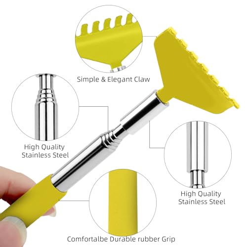 Back Scratcher, WOVTE Portable Extendable Stainless Steel Telescoping Back Massager for Adults Men Women Stocking Fillers Gifts for Men(Yellow)