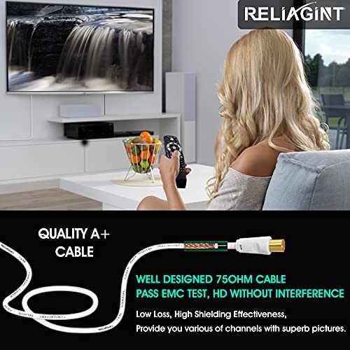 RELIAGINT TV Aerial Cable 1m – Pure Copper TV Coaxial Cable with Dual Shielding for Strong Signal – Straight to Straight – Female-to-Female Adapter Included – Fire-Resistant Aerial Connectors