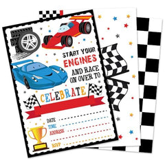 WERNNSAI Racing Car Party Invitation with Envelopes - 20 Count Race Car Party Supplies for Boys Birthday Baby Shower Graduation Fill-in Style Racing Invite Cards