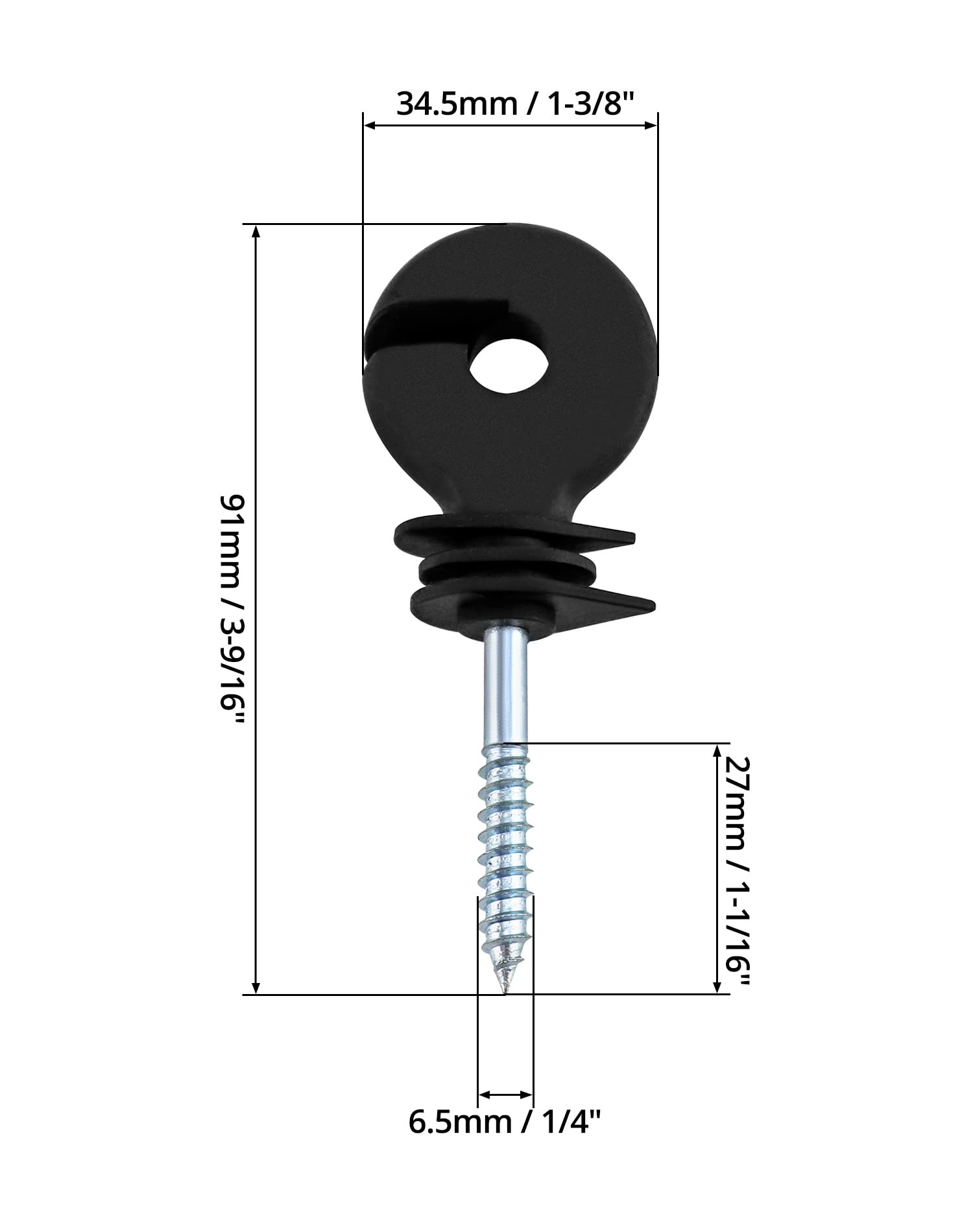 QWORK® 20Pcs Electric Fencing Ring Insulators, Wire Mesh Ring Insulator, Wooden Post Insulator Screw-in, for Ropes, Wires and Strands.