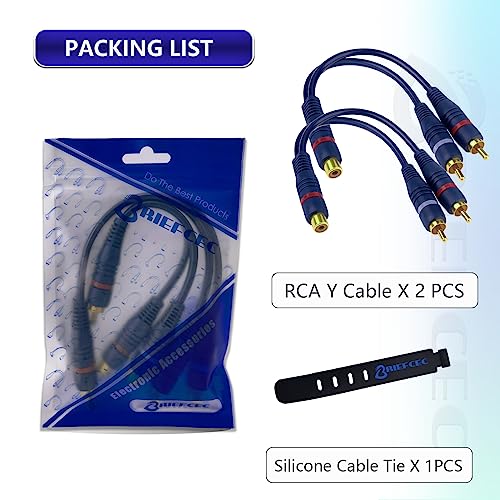 BRIEFCEC RCA Splitter Cable, 15cm RCA Y Cable AV Cable 1 RCA Female to 2 RCA Male RCA Extension Audio Cable for Home Theater(2Pcs)