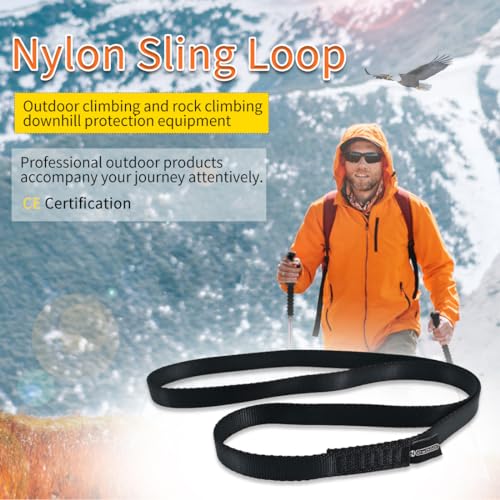 NewDoar CE & UIAA Certified Climbing Sling 16mm Nylon Sling Runners 22KN 4840LB Climbing Utility Cord Rock Climbing,Creating Anchors System,Rappelling Gear,Perfect for Tree Work-Black/71''(180cm)1pcs