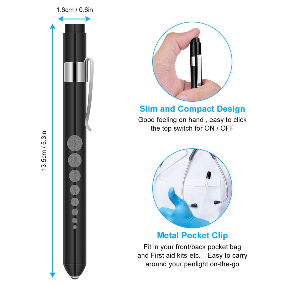 Flintronic 3PCS Diagnostic Medical Penlight, Mini Reusable LED Pen Torch with Pupil Gauge and Clip, First Aid Pupil Gauge Doctors Nurses Medical Pen Light Medical Equipment (Batteries not Included)