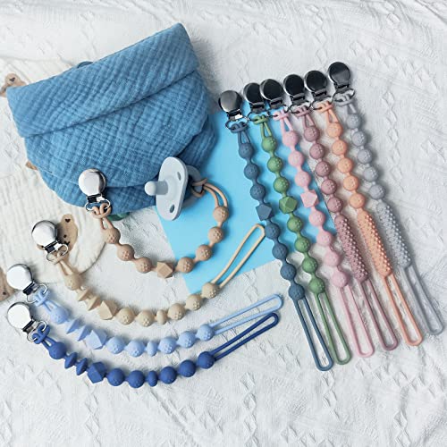 Kowlone Dummy Clips Boys Girls Silicone Soother Pacifier Chain Flexible Binky Holder Set with Texture for Teething Baby Unisex Newborn Dummies 1-Piece Design(Beige,Dim Grey)