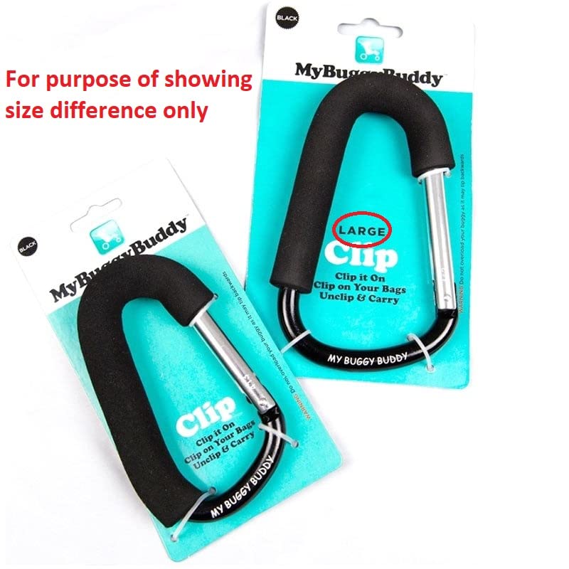 My Buggy Buddy Large Clip, Hook or Carabiner For Pram/ Stroller/ Pushchair, Foam Coating to Prevent Damage, Can Hold Up To 5 kgs, Large Size, Black