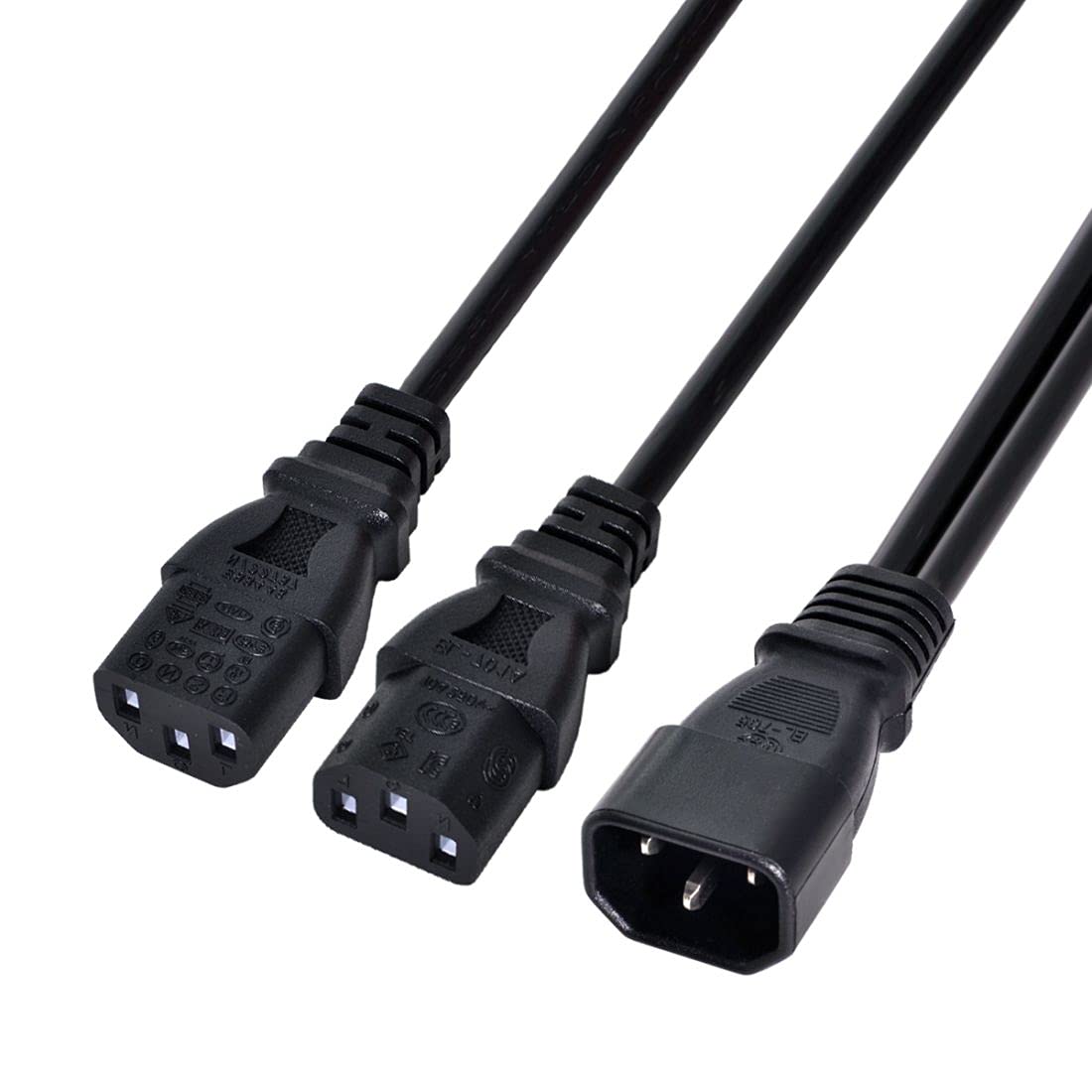 CY Single C14 to Dual C13 5-13R Short Power Y Type Splitter Adapter Cable Cord