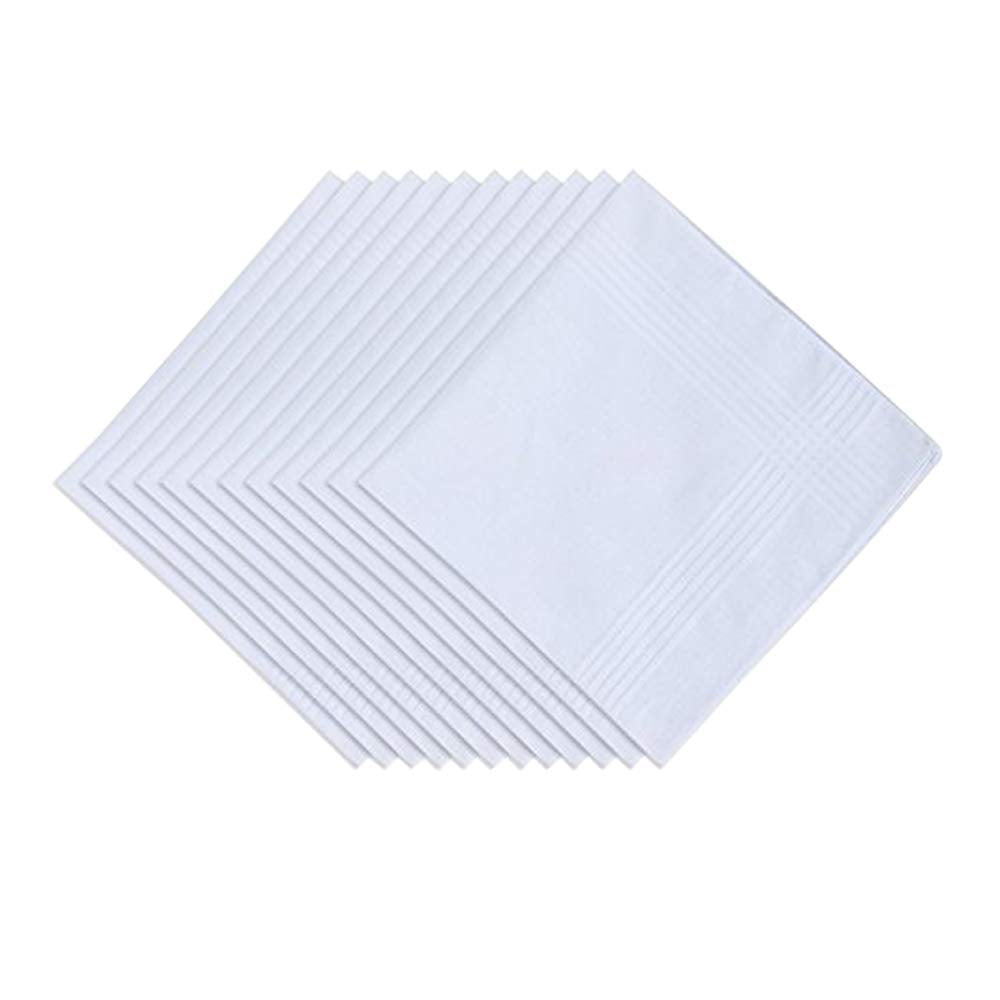 Family Bedding 12 Pack Ladies 100% Cotton Plain White Handkerchiefs With Satin Stripe Border