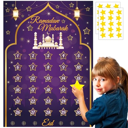 Ramadan Advent Calendar, Ramadan Decorations with 30 Stars Stickers, Ramadan Decorations for Kids, Eid Mubarak Party, Ramadan Gift