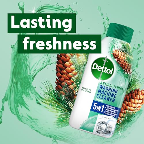 Dettol Washing Machine Cleaner 250ml, Laundry, Antibacterial, Deep Clean Washing Machine Removes Limescale, Odours & Dirt, Descales, Clean Washing Machine Drum, Seals, & Pipes, Original Fresh Scent