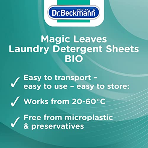 Dr. Beckmann MAGIC LEAVES Laundry Detergent Sheets BIO   Convenient and pre-dosed laundry detergent sheets   Dissolvable climate neutral and easy to use   25 sheets