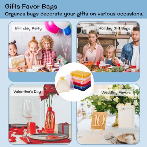 HRX Package Organza Bags, 100pcs 100x15cm 10 Assorted Color Medium Jewellery Gift Bags Confetti Bags for Wedding Party Favour Bags Valentine Day Festival