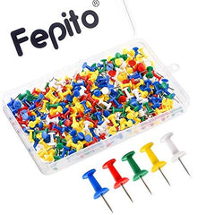 FEPITO 300 Pcs Drawing Push Pins Map Thumb Tacks Multi-Colored Pins for Cork Board Decorative Office