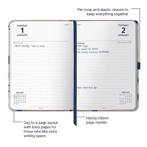 Busy B Day A Page Diary January to December 2024 - A5 Terrazzo - Daily Planner with Lined Pages, Notes and Year Planner