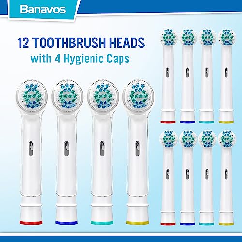 Banavos Replacement Toothbrush Heads Classic Round Brush Heads Replacement Refills Compatible with Braun Oral B Electric Rechargeable Toothbrushes, 12 Pack with 4 Hygienic Caps