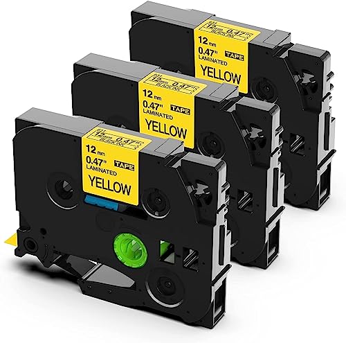 3X Upwinning Tze-631 Yellow Label Tape 12mm Compatible Brother Label Printer Tape 12mm Yellow AZe631 TZe631 AZe-631, Replace Brother P-Touch Yellow Tape for PT-H110 PT-P300BT H101C E110 H105 H200 D210